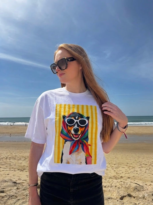T-shirt chien à lunettes